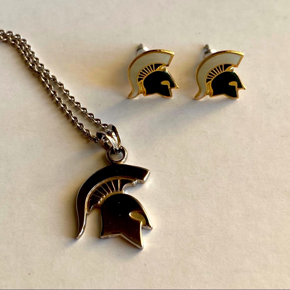 New MSU Spartan Sterling Silver Necklace /Earrings
